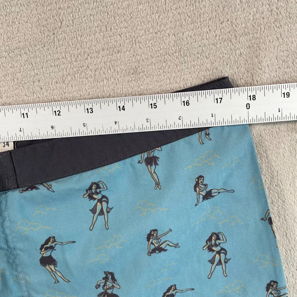 Iron & Resin Board Shorts Men 34x9 Sea‎ Blue Hula Girls Hawaiian Beach NWOT $75
